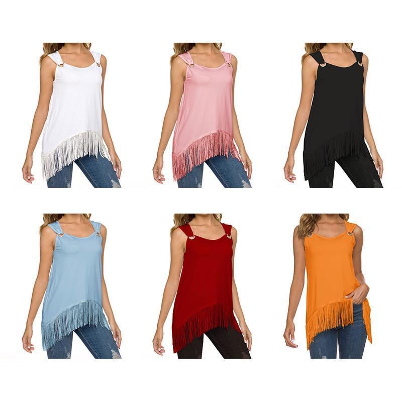 Women's Sleeveless Solid Color Tassels Top