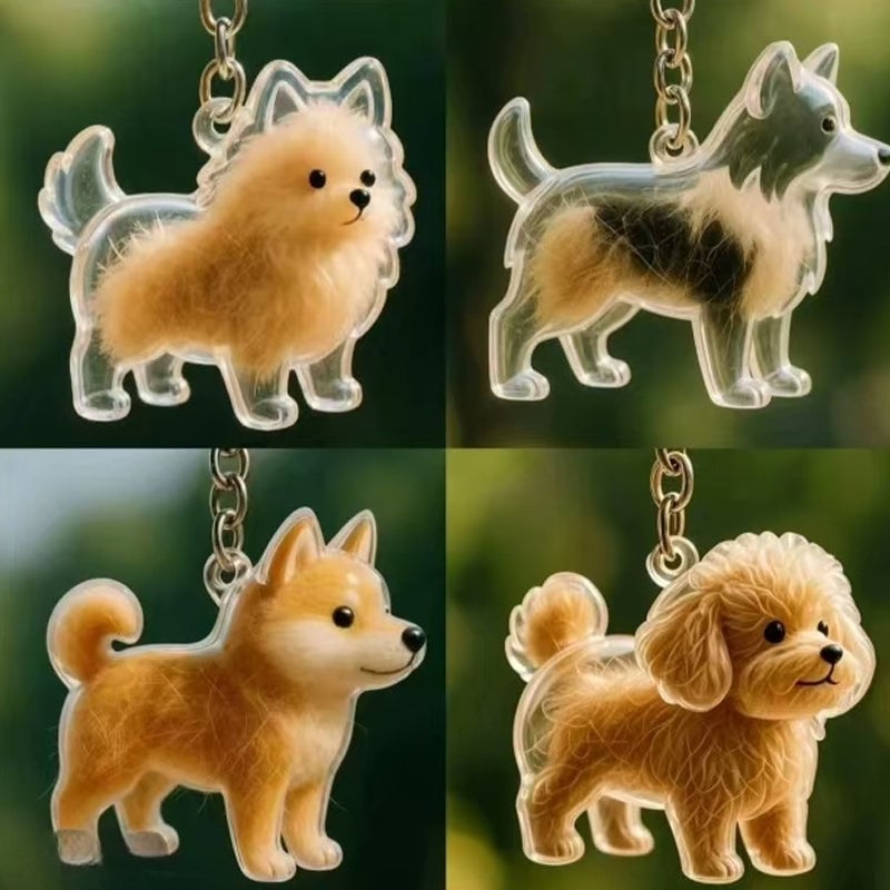 A cute puppy-shaped fur storage keychain