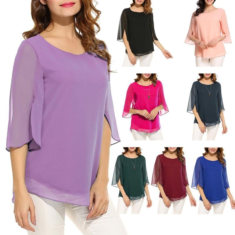 Flared Sleeve Chiffon Tops