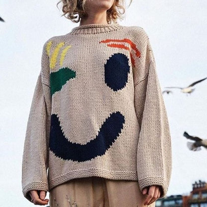 Lässiger Pullover mit Smiley-Muster