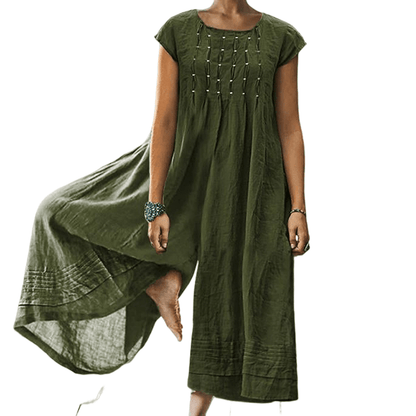 Casual Solid Color Short-Sleeved Jumpsuit