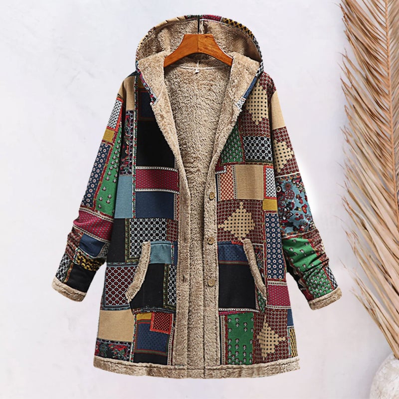 Cotton Linen Print Hooded Sweater Jacket