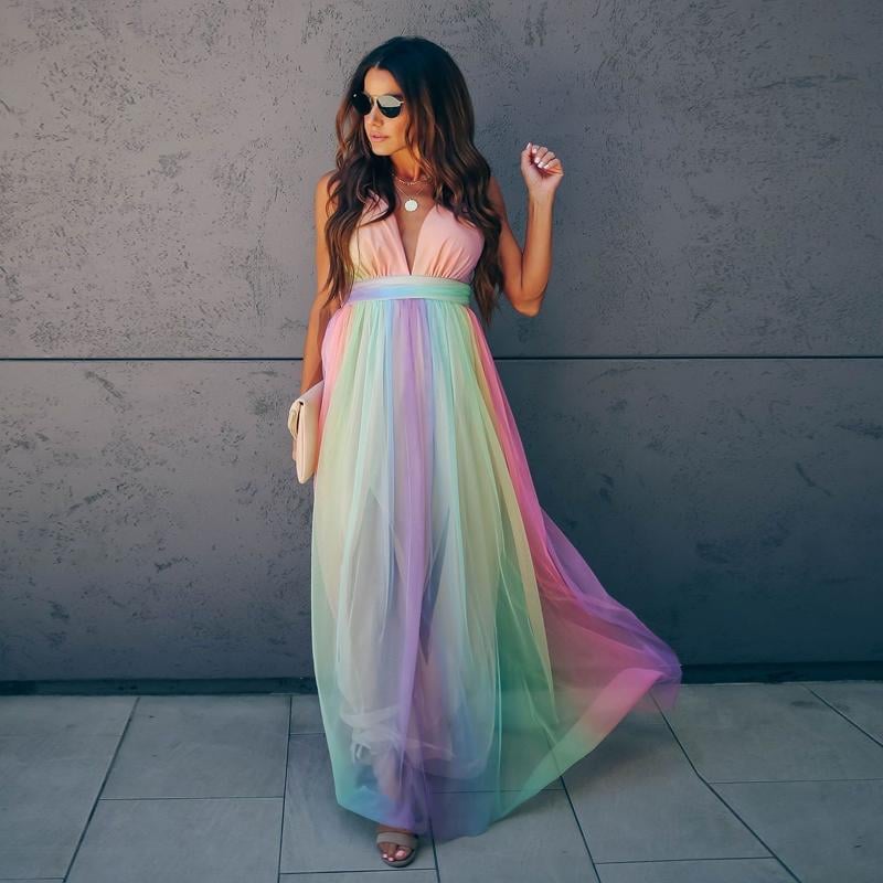 Rainbow Striped Suspender Dress