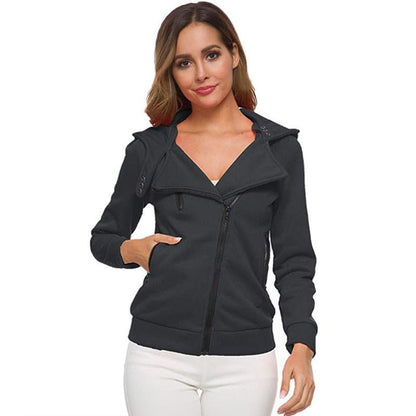 Women New Hooded Slant Zip Jacket