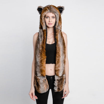 3 in 1 Furry Hooded Scarf with Paws and Ears
