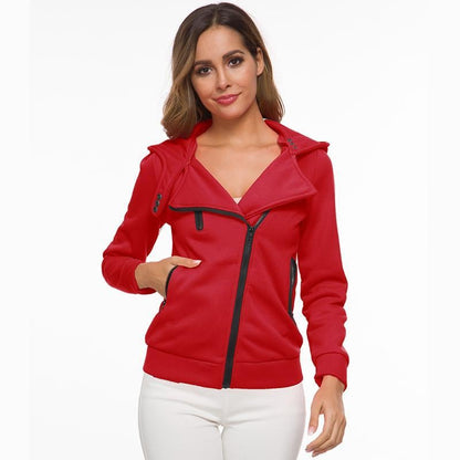 Women New Hooded Slant Zip Jacket