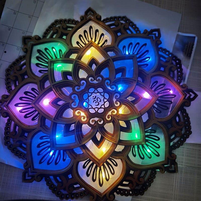 Handmade Wooden Mandala Wall Lamp