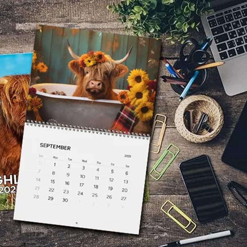Funny Highland Cows in Bathtubs Calendar
