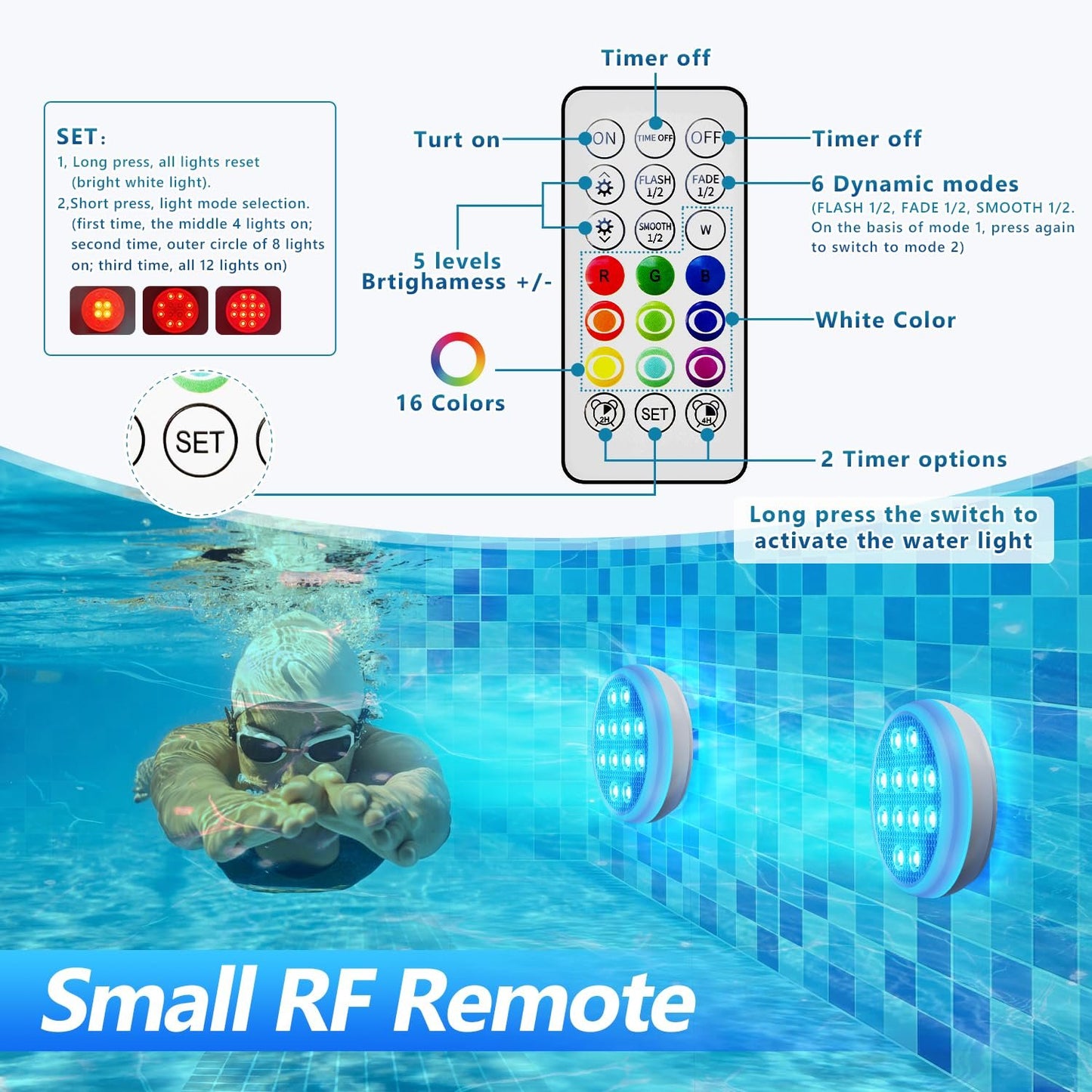 2/4 PCS - Ultra-High Brightness Rechargeable Submersible LED Lights with Remote