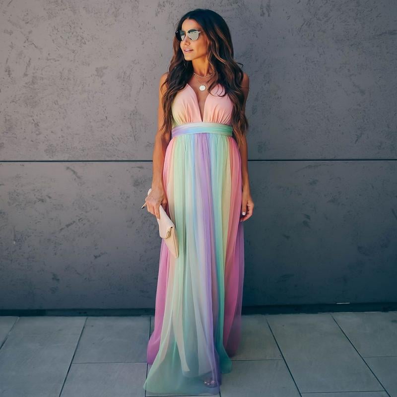 Rainbow Striped Suspender Dress