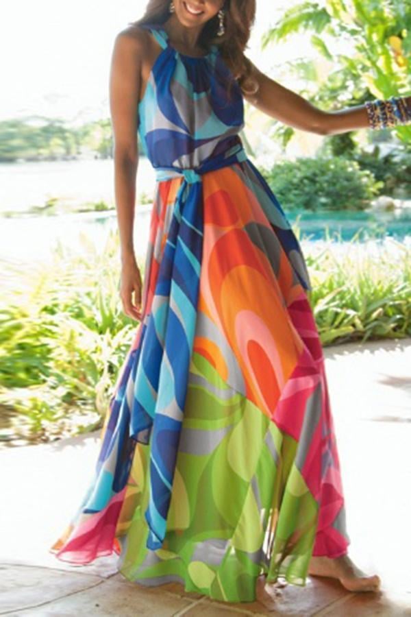 New Halter Neck Floral Print Vacation Maxi Dress.MC