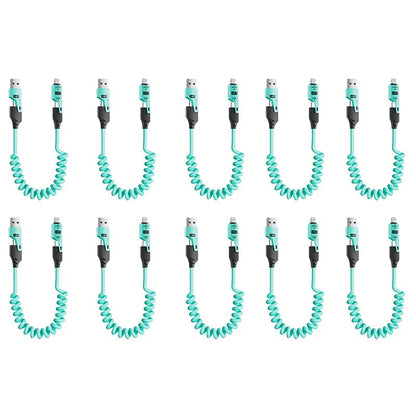 Spring retractable 4 in 1 65w fast charging data cable