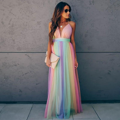 Rainbow Striped Suspender Dress