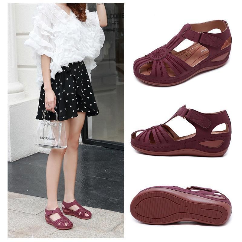 Hollow Out Lightweight Breathable Velcro Pure Color Sandals