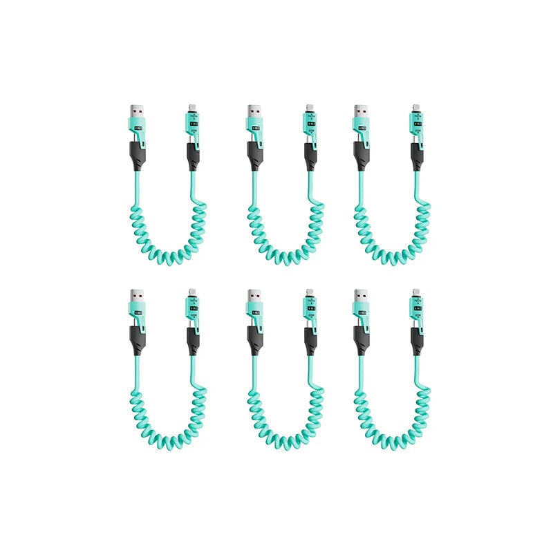 Spring retractable 4 in 1 65w fast charging data cable