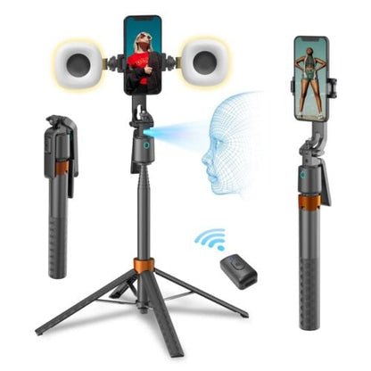 360° Rotatable Selfie Stick Tripod with 2Fill Lights &Auto Face Tracking