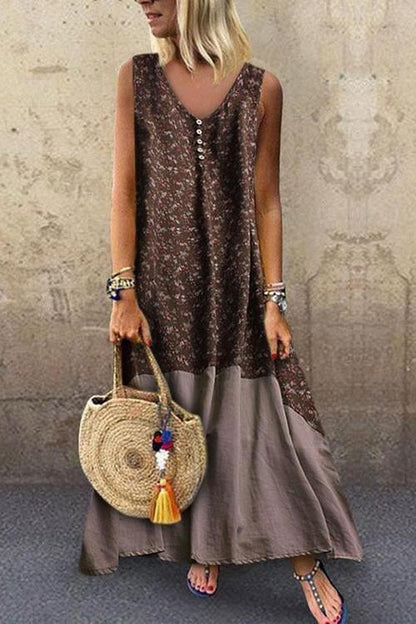 New Sexy Round-Neck Bohemian Sleeveless Print Dress