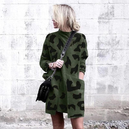 Leopard Mock Neck Sweater Dress