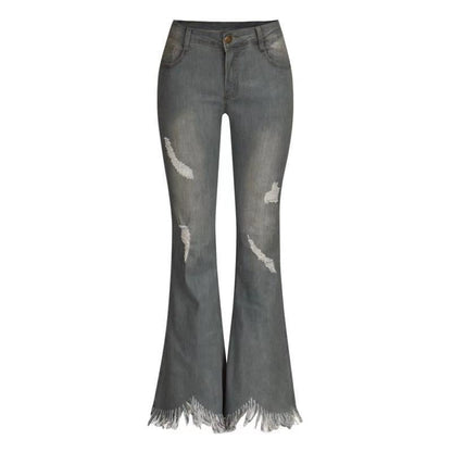 Denim High-waist Ripped Trousers