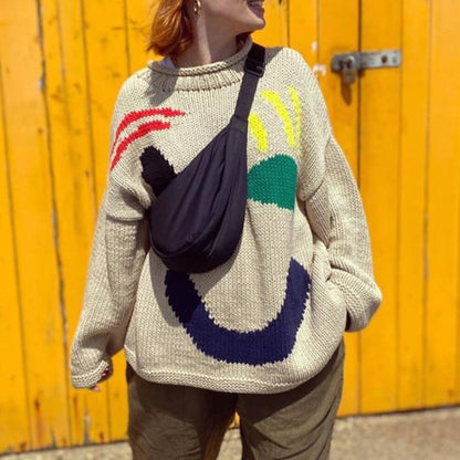 Lässiger Pullover mit Smiley-Muster