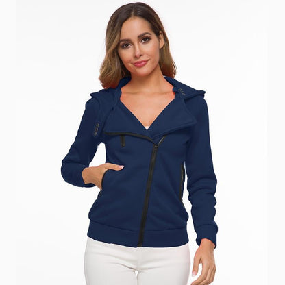 Women New Hooded Slant Zip Jacket