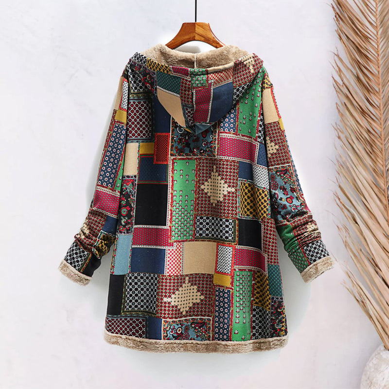 Cotton Linen Print Hooded Sweater Jacket