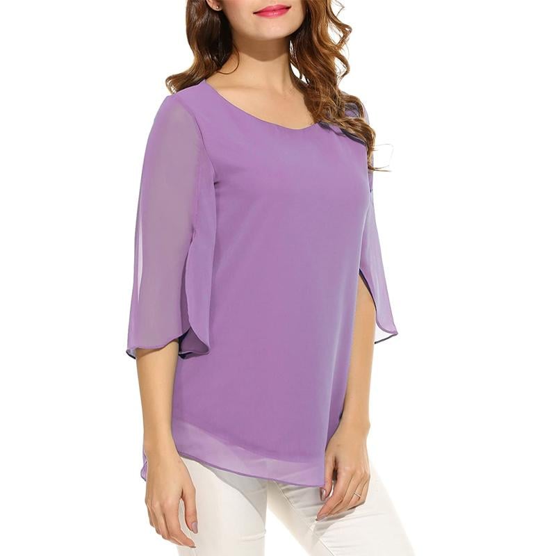 Flared Sleeve Chiffon Tops