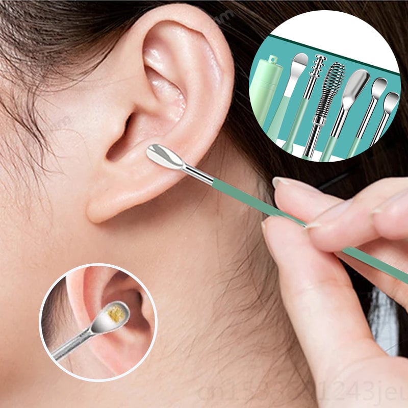 6 Counts Set Stainless Steel Spiral Ear Massage Cleaning Tool