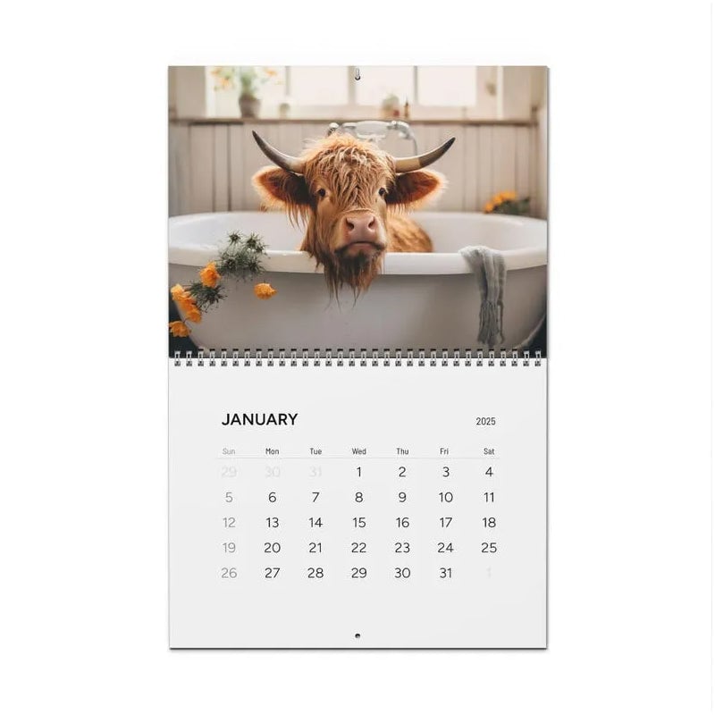 Funny Highland Cows in Bathtubs Calendar