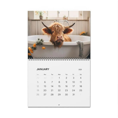 Funny Highland Cows in Bathtubs Calendar