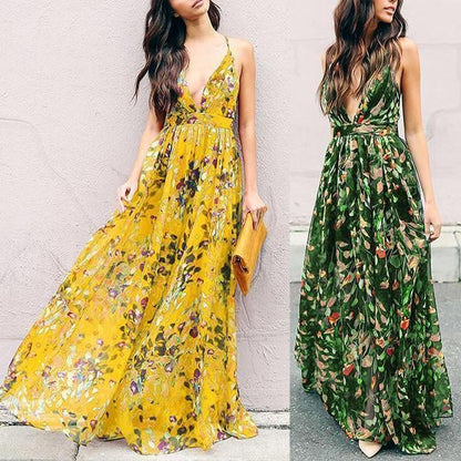New Bohemian Strap Printing Beach Vacation Dress.AQ