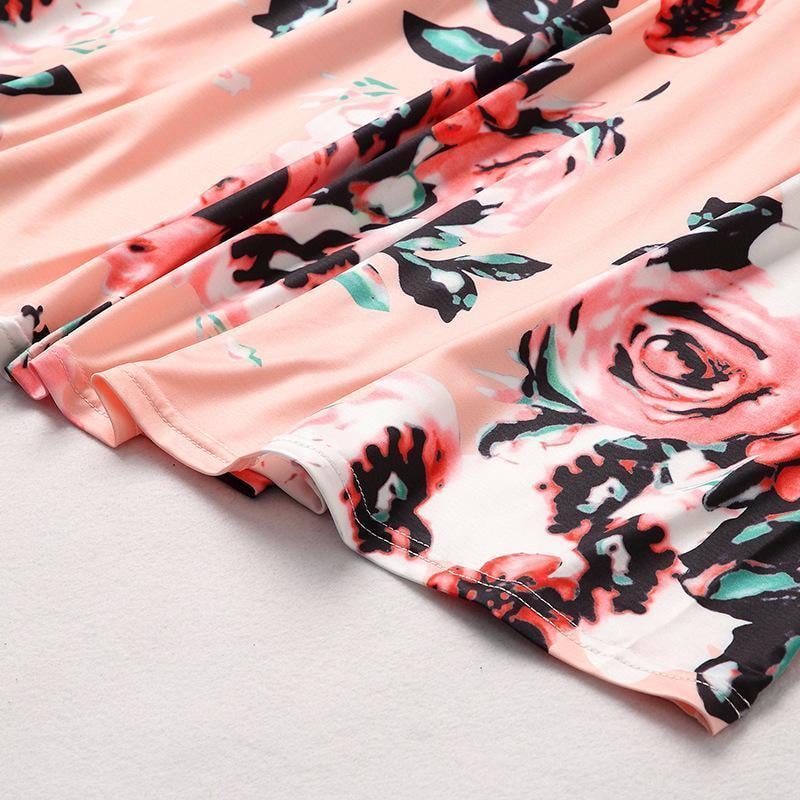 NEW Casual Floral Round Neck Three Quarters Sleeve Mommy And Me Matching Dresses