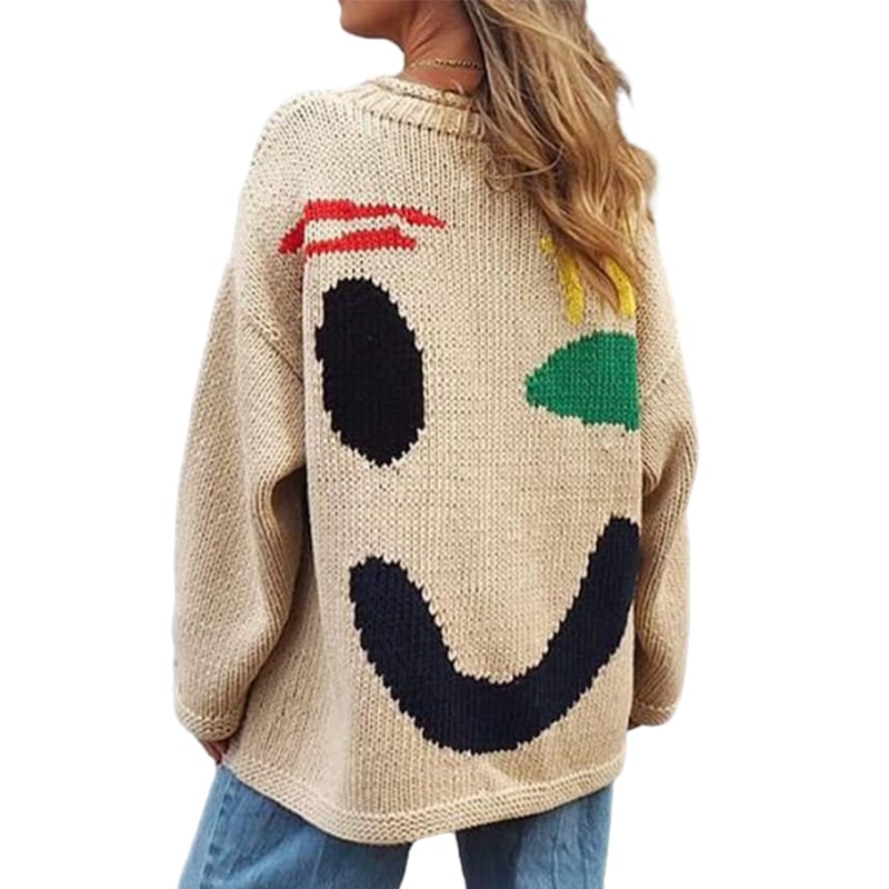Lässiger Pullover mit Smiley-Muster