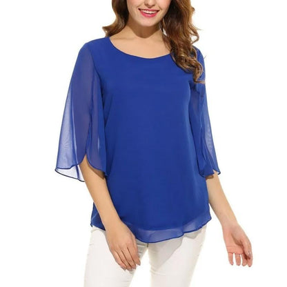 Flared Sleeve Chiffon Tops