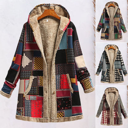 Cotton Linen Print Hooded Sweater Jacket