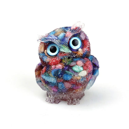 Natural Crystal Gravel Epoxy Owl Ornament