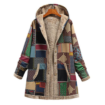 Cotton Linen Print Hooded Sweater Jacket