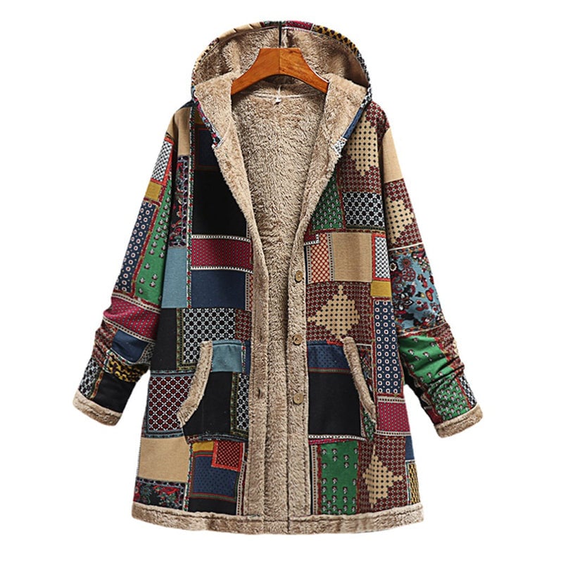 Cotton Linen Print Hooded Sweater Jacket