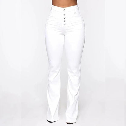 Washed High Waist Button Boot-cut Jeans