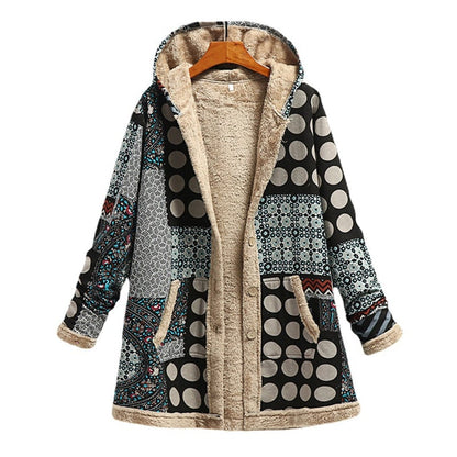 Cotton Linen Print Hooded Sweater Jacket