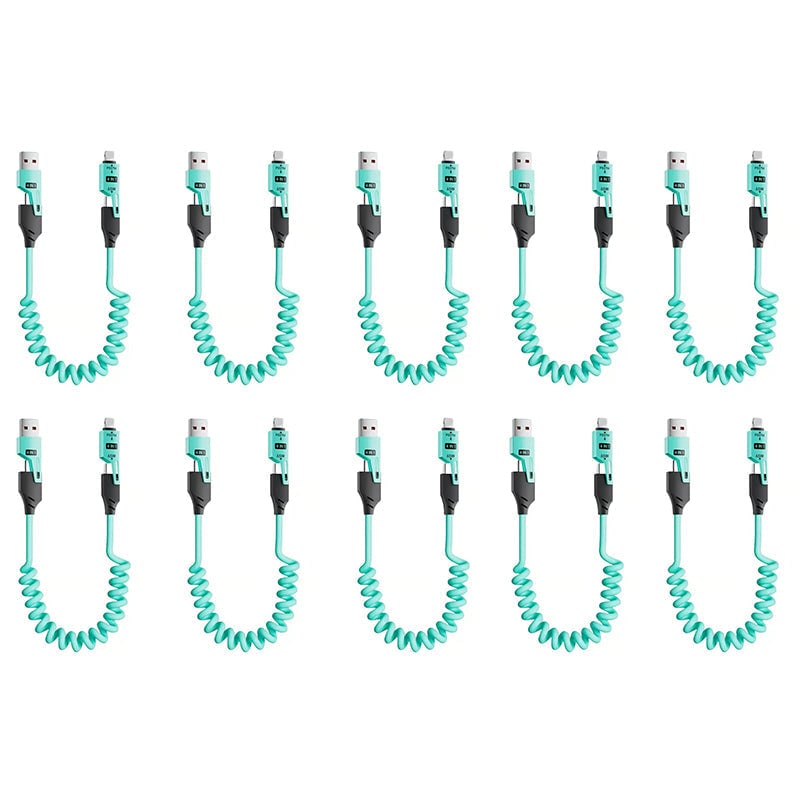 Spring retractable 4 in 1 65w fast charging data cable
