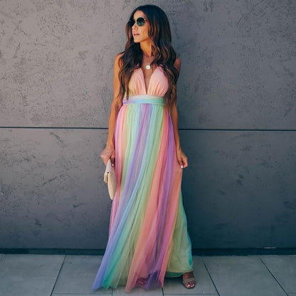 Rainbow Striped Suspender Dress