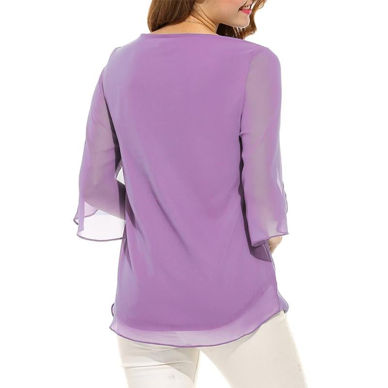 Flared Sleeve Chiffon Tops
