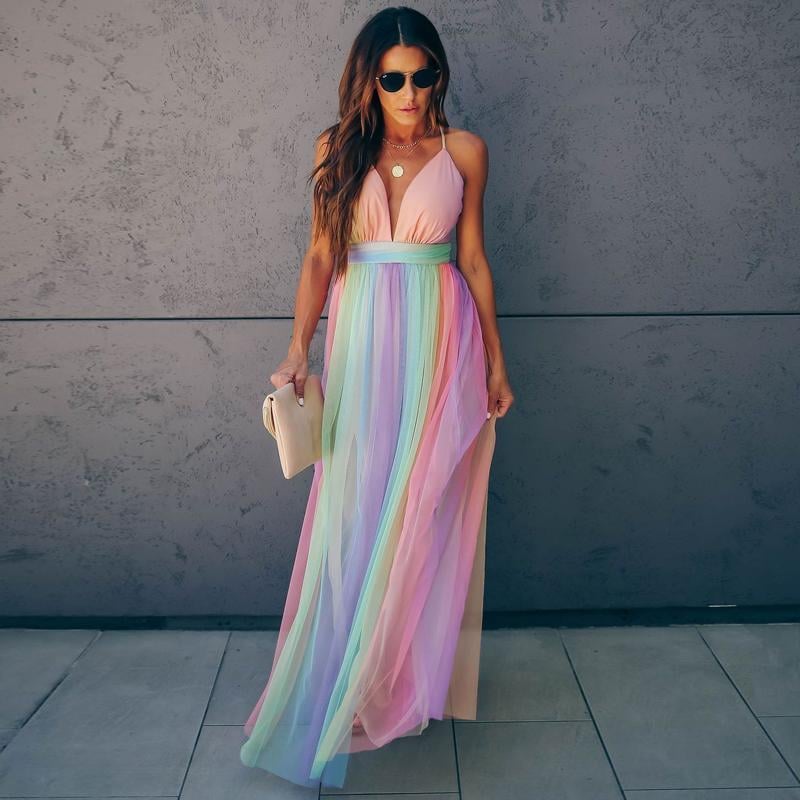 Rainbow Striped Suspender Dress