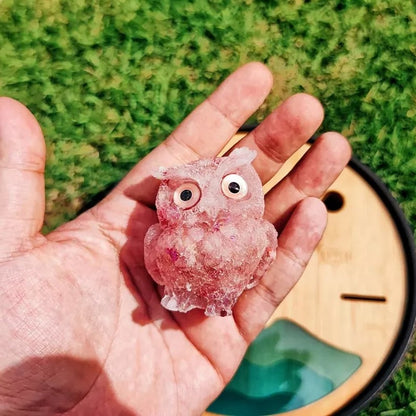 Natural Crystal Gravel Epoxy Owl Ornament