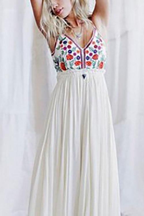 New Bohemian Strap Printing Beach Vacation Dress.AQ