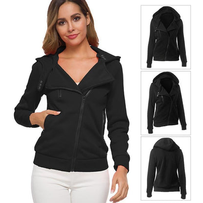 Women New Hooded Slant Zip Jacket