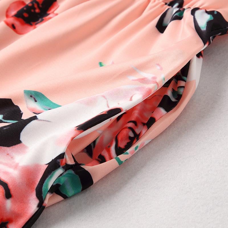 NEW Casual Floral Round Neck Three Quarters Sleeve Mommy And Me Matching Dresses