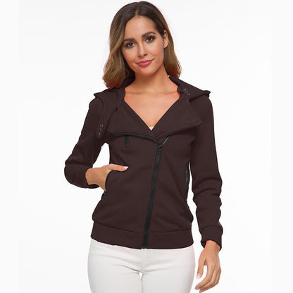 Women New Hooded Slant Zip Jacket