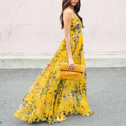 New Bohemian Strap Printing Beach Vacation Dress.AQ